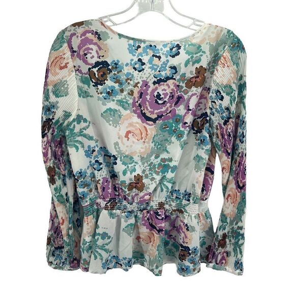 Charming Charlie Women's Floral Top Blouse Long Sleeve Peplum Multicolor Medium - Picture 8 of 16